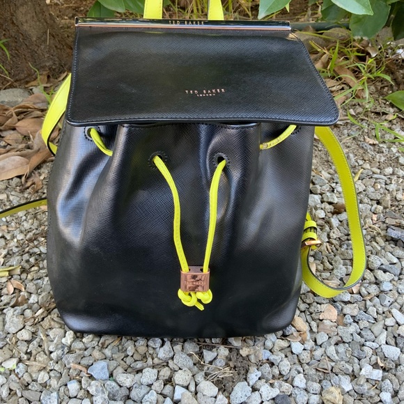 Ted Baker London Black Backpack with Yellow Highlights & Drawstrings main image 10